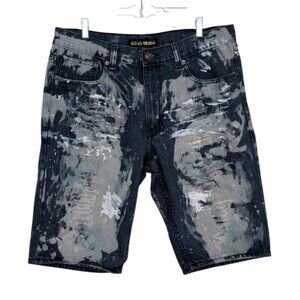 GS 115 Distressed Denim Shorts Mens Size 36 Blue Cotton Blend Casual Hip Hop